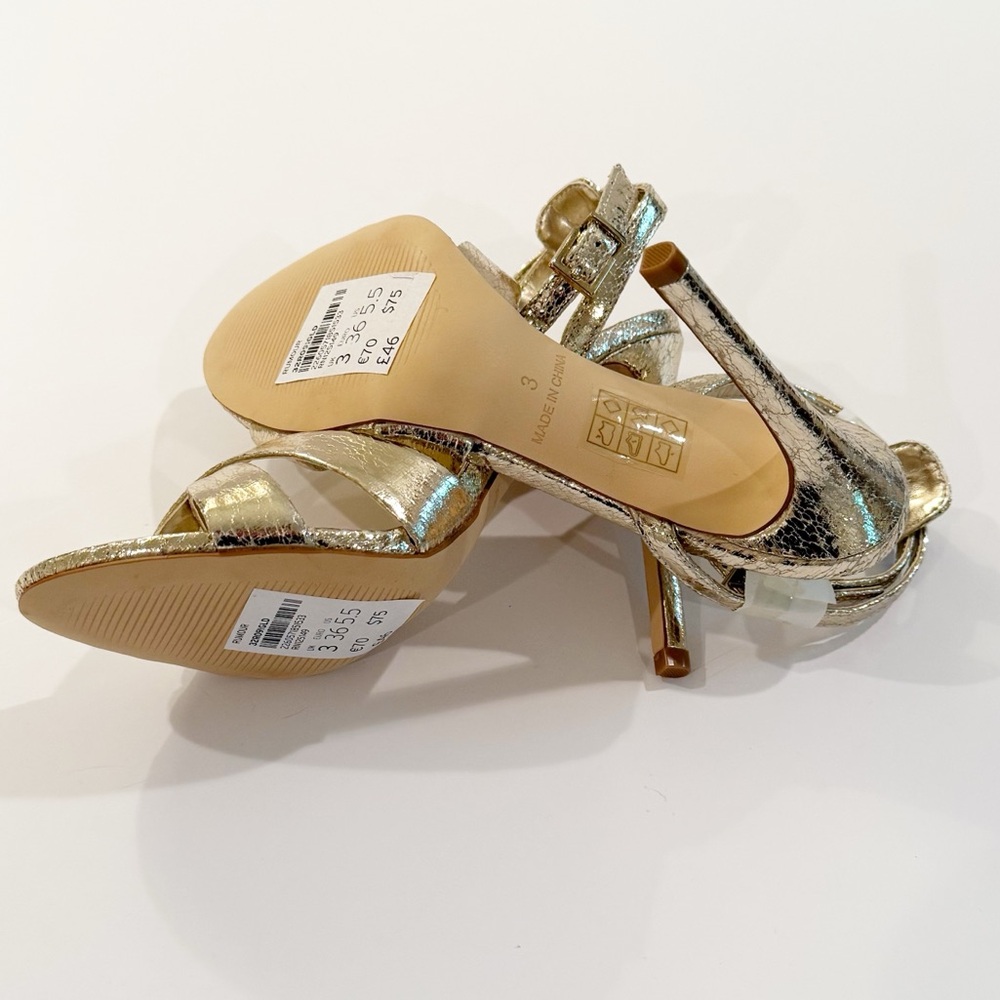 NWT! Topshop ‘Rumour’ Metallic Gold Cross-Strap Heels - Picture 8 of 13